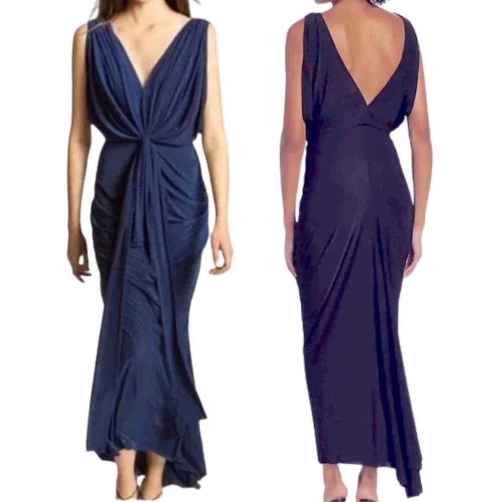 MISA Los Angeles Xenia Maxi Dress Draped Knot Front Party Evening Formal Gala L
